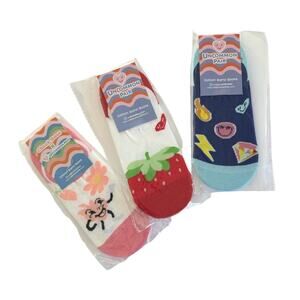 Uncommon Pair Cotton Blend No Show Socks 3 Pack Bundle Floral Happy Face Print